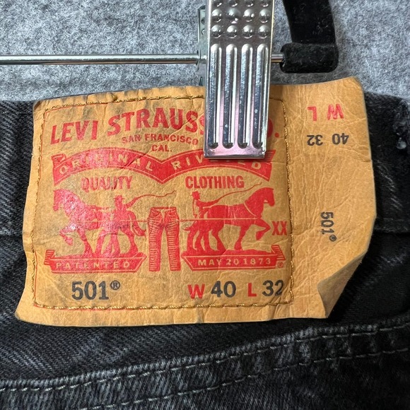 Levi's 501 Jeans 40x32 Button Fly Black Wash Denim Pants Straight Leg - Picture 7 of 10
